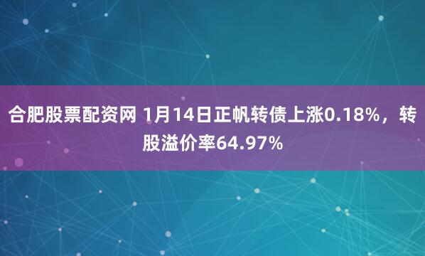 合肥股票配资网 1月14日正帆转债上涨0.18%，转股溢价率64.97%